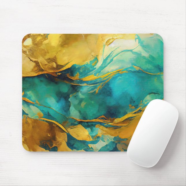Mousepad Alinhando Blues e Golds Abstrato (Com mouse)