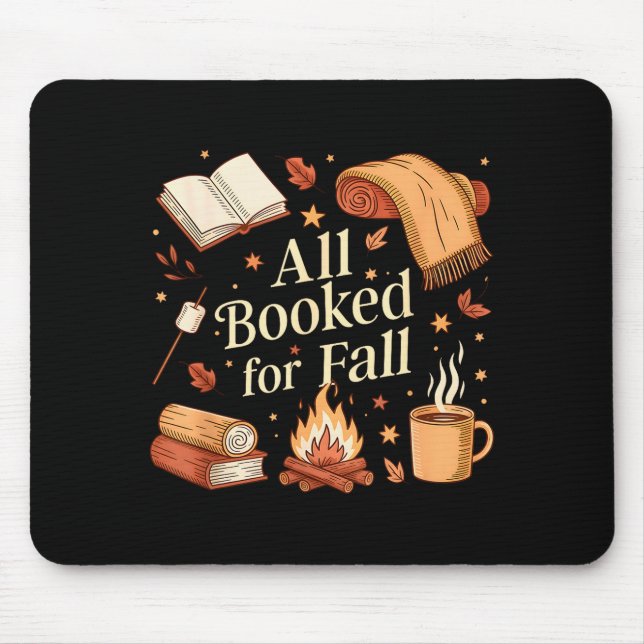 Mousepad All Booked For Fall Books Coffee Fall Leaves Pumpk (Frente)