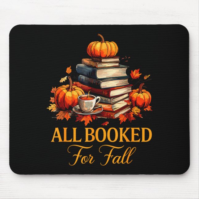 Mousepad All Booked For Fall Books Coffee Fall Leaves Pumpk (Frente)