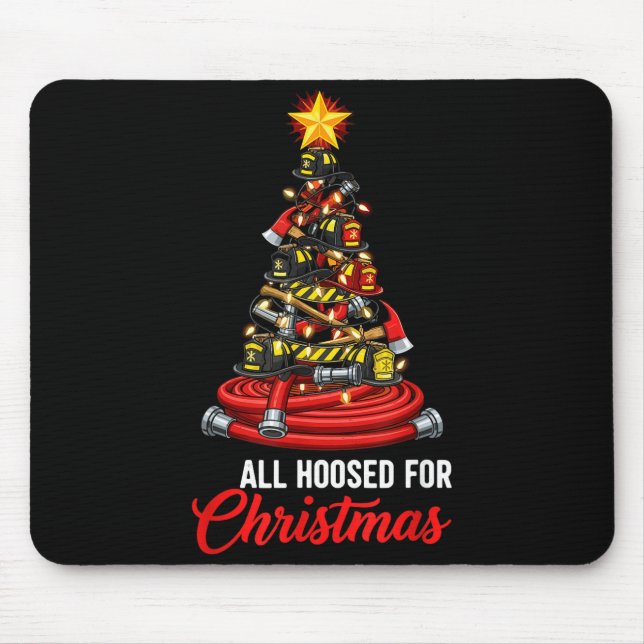 Mousepad All Hoosed Christmas Firefighter Tree Shirt, Firem (Frente)