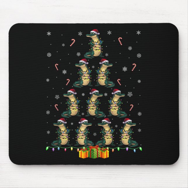Mousepad Alligator Santa Hat Xmas Lights Men Christma (Frente)