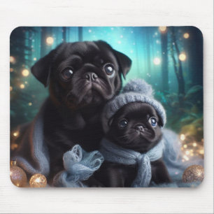 Mousepad Almofada de Rato Cachorrinhos Pug Noite de Inverno