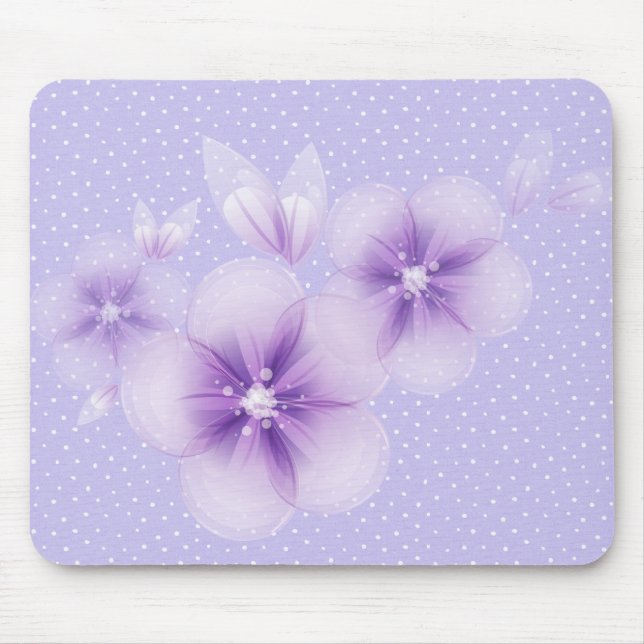 Mousepad Almofada de Rato com Flores Roxas em Pontos (Frente)