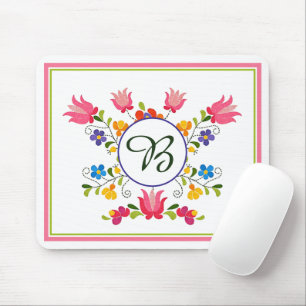 Mousepad Almofada de rato com monograma de bordado floral
