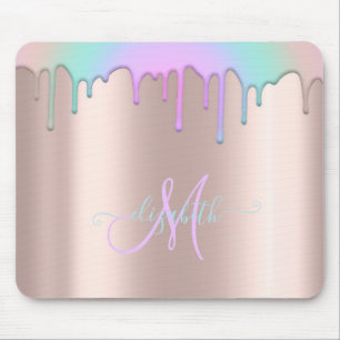 Mousepad Almofada de Rato com Monograma em Dourado Rosa e G