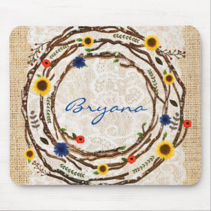Mousepad Almofada de Rato de Ramos Florais Rústicos com Ren