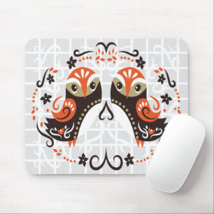 Mousepad Almofada de Rato em Grade de Corujas Gêmeas Arte F
