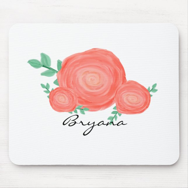 Mousepad Almofada de Rato Moderna de Flores Florais Laranja (Frente)