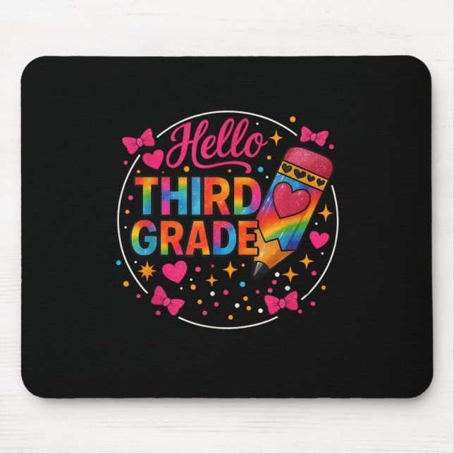 Mousepad Alô, Lápis Tie Dye De Terceiro Grau De Volta À Esc (Frente)