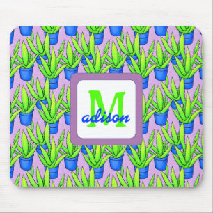 Mousepad Aloe Vera Plantas Padrão Monograma