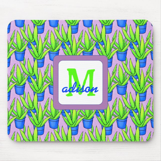 Mousepad Aloe Vera Plantas Padrão Monograma (Frente)