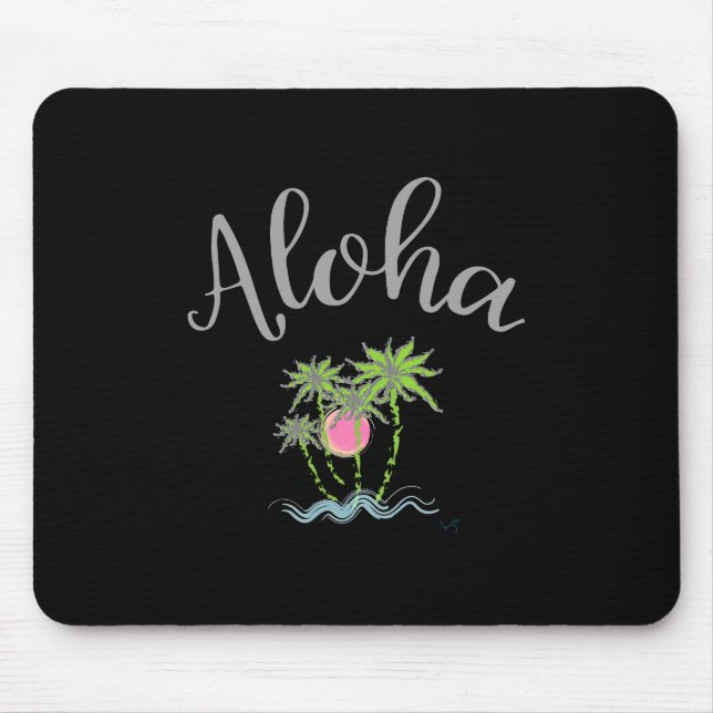 Mousepad Aloha Beaches Estilo havaiano Verão negro tropical (Frente)