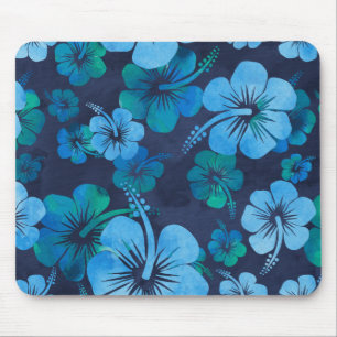Mousepad Aloha Blue Havaiano Hibiscus Floral Impressão