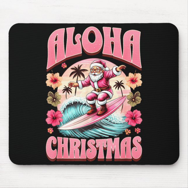 Mousepad Aloha Christmas Santa Claus Surfing Hawaiian Mele  (Frente)