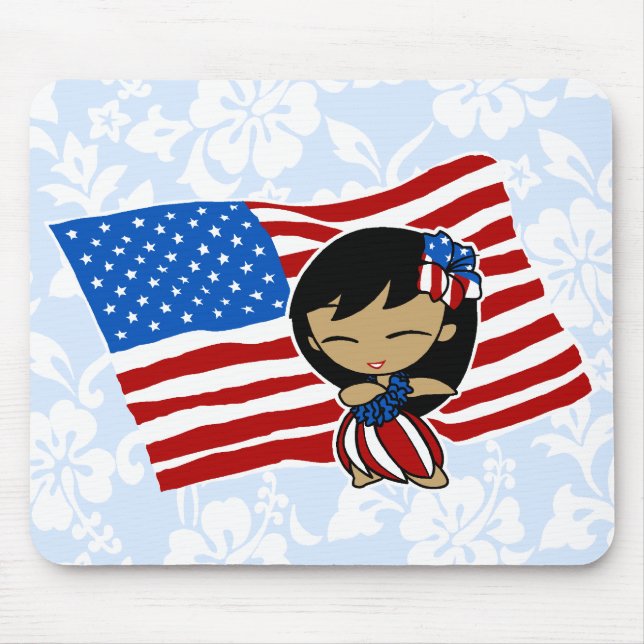 Mousepad Aloha Honys USA Flag Hula Girl Mouséads (Frente)
