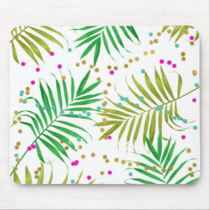 Mousepad Aloha Luau Folhas Tropicais e Pontos de Confetes D