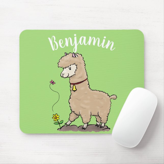 Mousepad Alpaca feliz e giro com cartoon de borboleta (Com mouse)