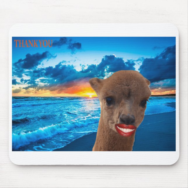mousepad alpaca na praia, obrigado você (Frente)