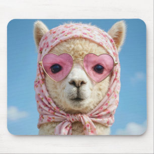 Mousepad Alpaca Usando Cachecol e Óculos de Sol