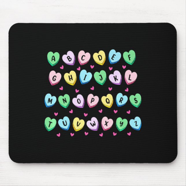 Mousepad Alphabet Candy Heart Love Valentines Day Teacher  (Frente)