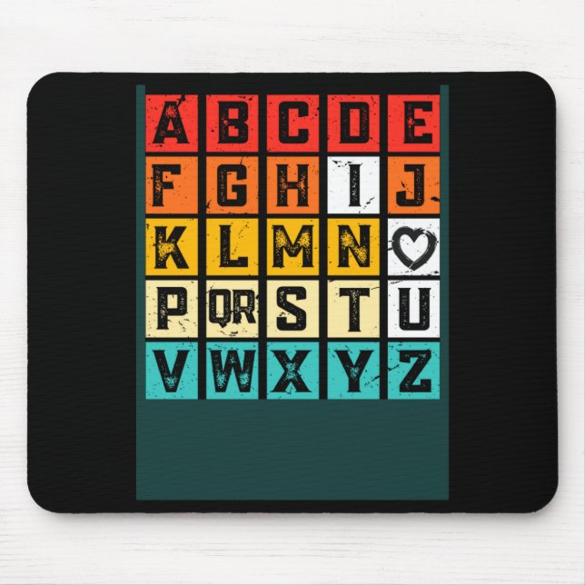 Mousepad Alphabetic Abcd Love You Valentines Day Red Heart  (Frente)