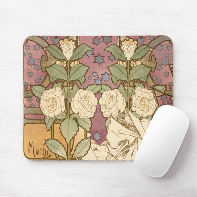 Mousepad Alphonse Mucha Elegant Art Nouveau Stars Camellia  (Com mouse)