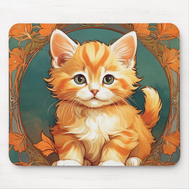Mousepad Alphonse Mucha Style Orange Cat (Frente)