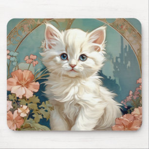 Mousepad Alphonse Mucha Style White Cat