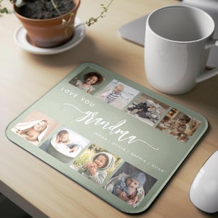 Mousepad Ama-te Avó Colagem de Fotos Verde Sage