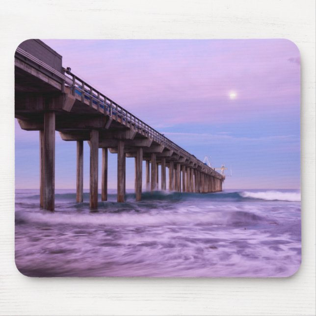 Mousepad Amanhecer roxo sobre o píer, Califórnia (Frente)