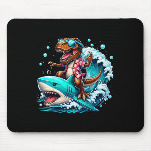 Mousepad Amante da Praia T-rex Dinossauro Montando Tubarão 