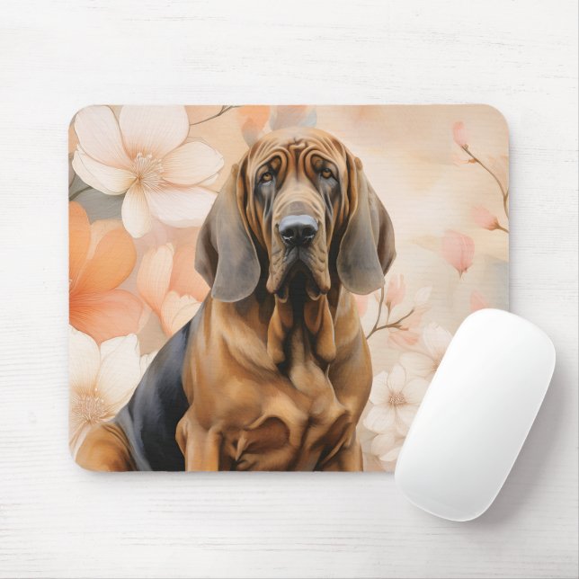Mousepad Amante de Cães Bloodhound e Flores de Pessegueiro (Com mouse)