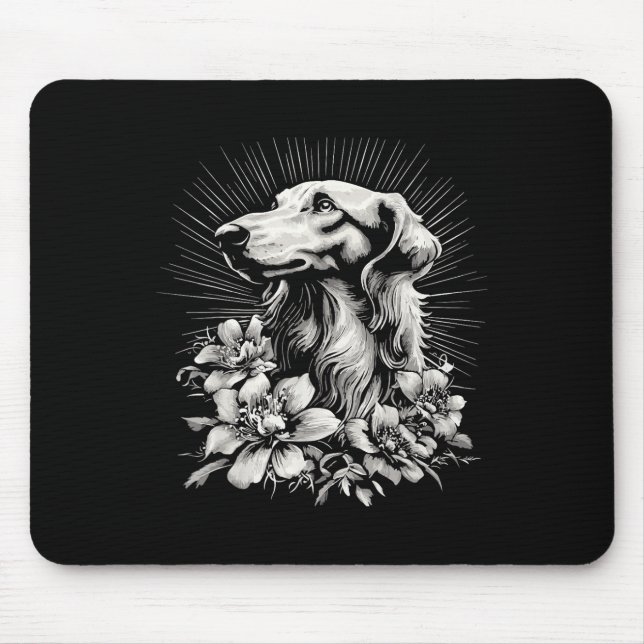 Mousepad Amante de Cão Borzoi com Estilo de Tatuagem Retro (Frente)