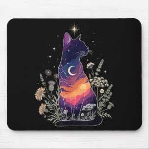 Mousepad Amante de Gato Místico Fofo Menina Floral Mulheres