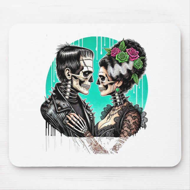 Mousepad Amantes de Halloween Frankenstein Esqueleto Para H (Frente)