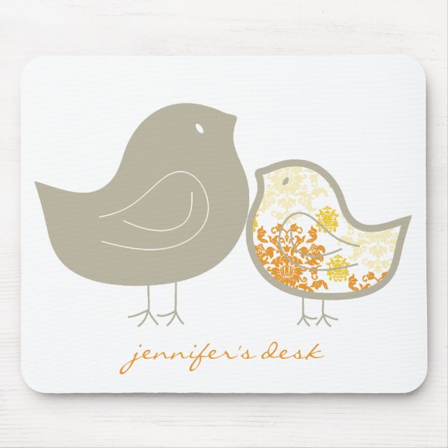 Mousepad Amarelo Caprichoso Damask Mamãe e Bebê Frango Fofo (Frente)