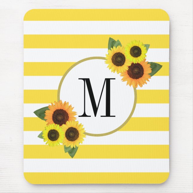 Mousepad Amarelo-Cinto Grelha Girassóis Monograma Floral (Frente)