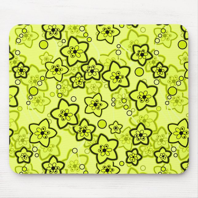 Mousepad Amarelo com padrão floral neon brilhante preto (Frente)