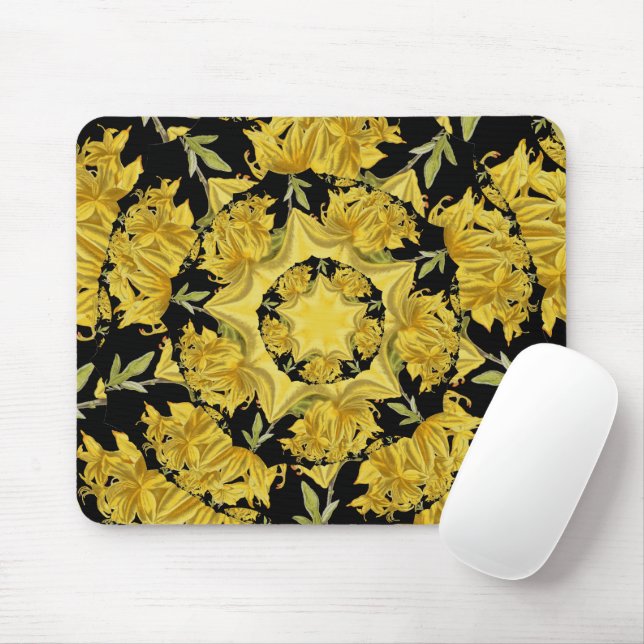 Mousepad Amarelo e preto Azalea arte fractal (Com mouse)