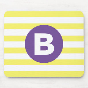 Mousepad Amarelo Ensolarado Listrado com Monograma Roxo