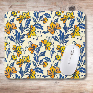 Mousepad Amarelo Floral Floral Vintage Laranja Folclórico F