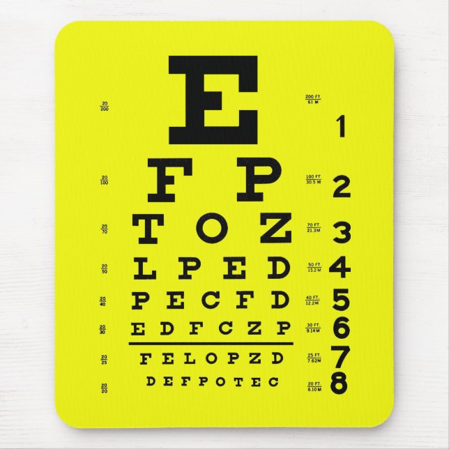 Mousepad Amarelo médico da carta de olho da optometria da (Frente)