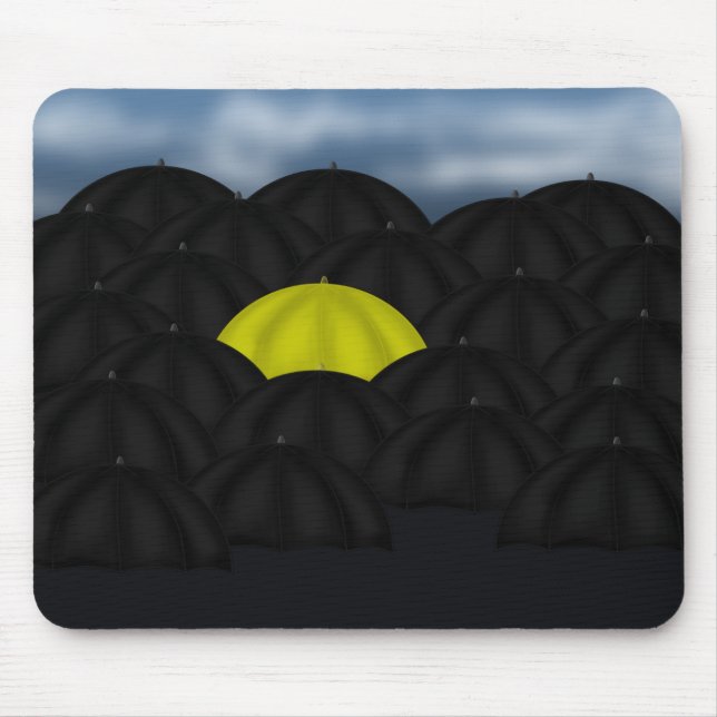 Mousepad Amarelo num Mar Negro de Guarda-chuvas (Frente)