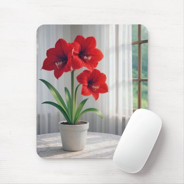 Mousepad Amarílis Vermelha em Flor  (Com mouse)