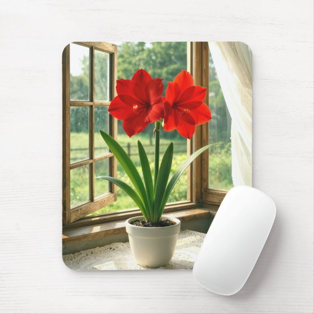 Mousepad Amarílis Vermelha em Flor  (Com mouse)