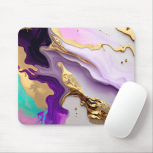 Mousepad Âmbar e Mármore Bege com Ouro Líquido