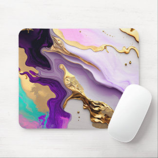 Mousepad Âmbar e Mármore Bege com Ouro Líquido
