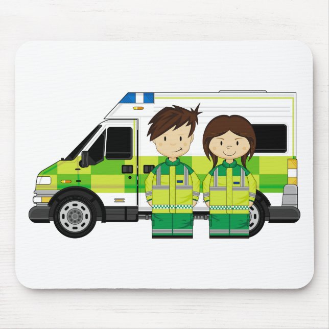 Mousepad Ambulância dos desenhos animados e EMT (Frente)