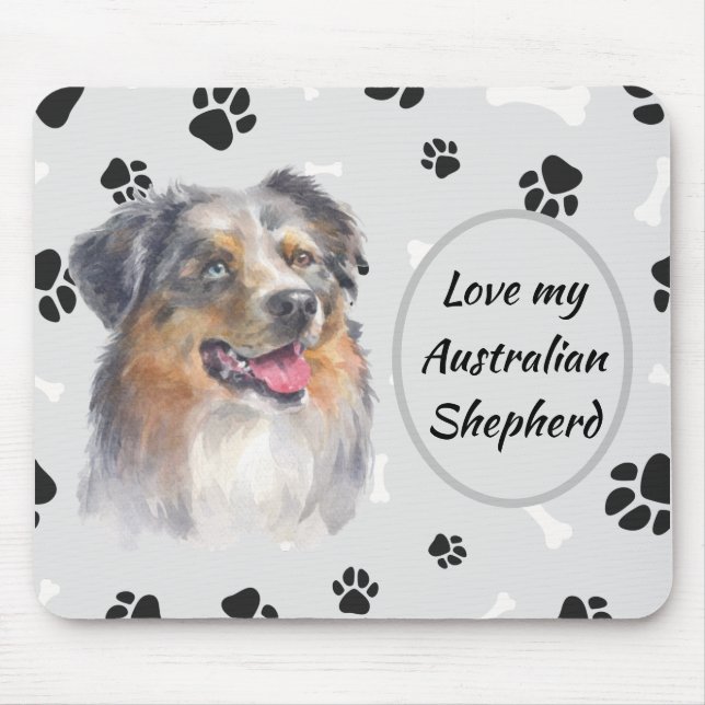 Mousepad Ame Meu Rato De Pawprint Do Cachorro Australiano P (Frente)