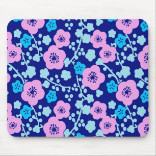 Mousepad Ameixa japonesa rica do teste padrão floral azul